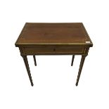 French walnut brass mounted inlaid writing card table