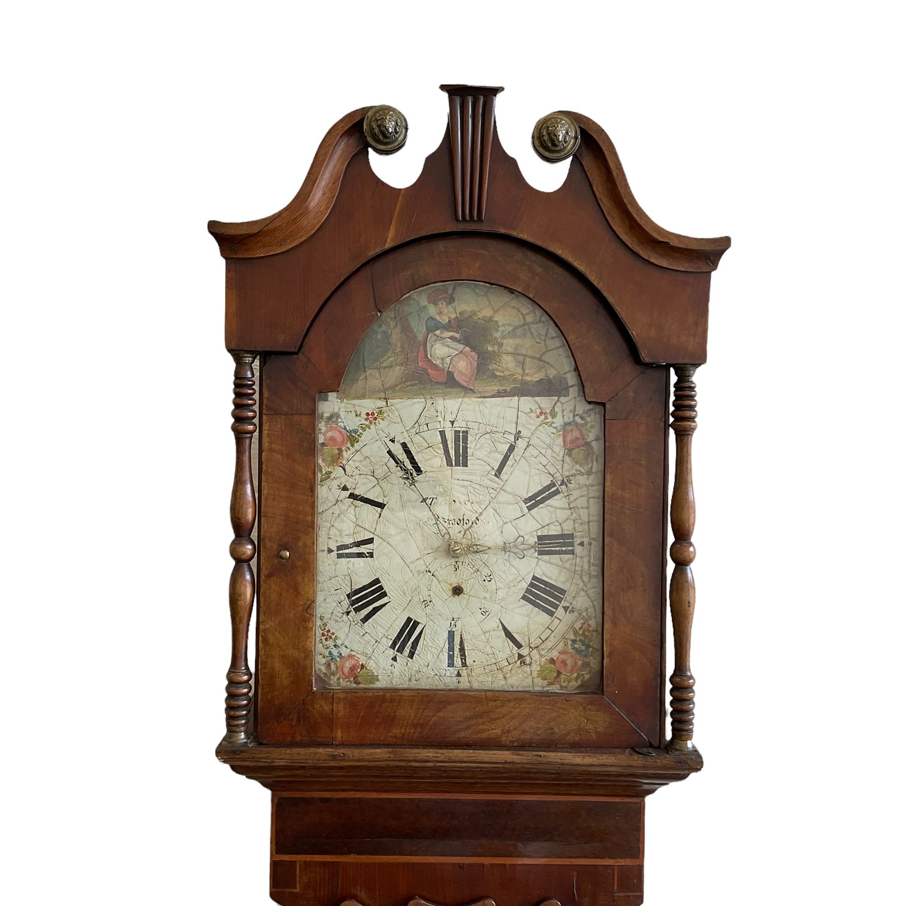 A mid-19th century 30 hour longcase clock in an oak and mahogany case with an inset maple panel and - Image 3 of 4