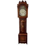 A Scottish longcase clock c 1890 in a contrasting light and dark mahogany veneered case