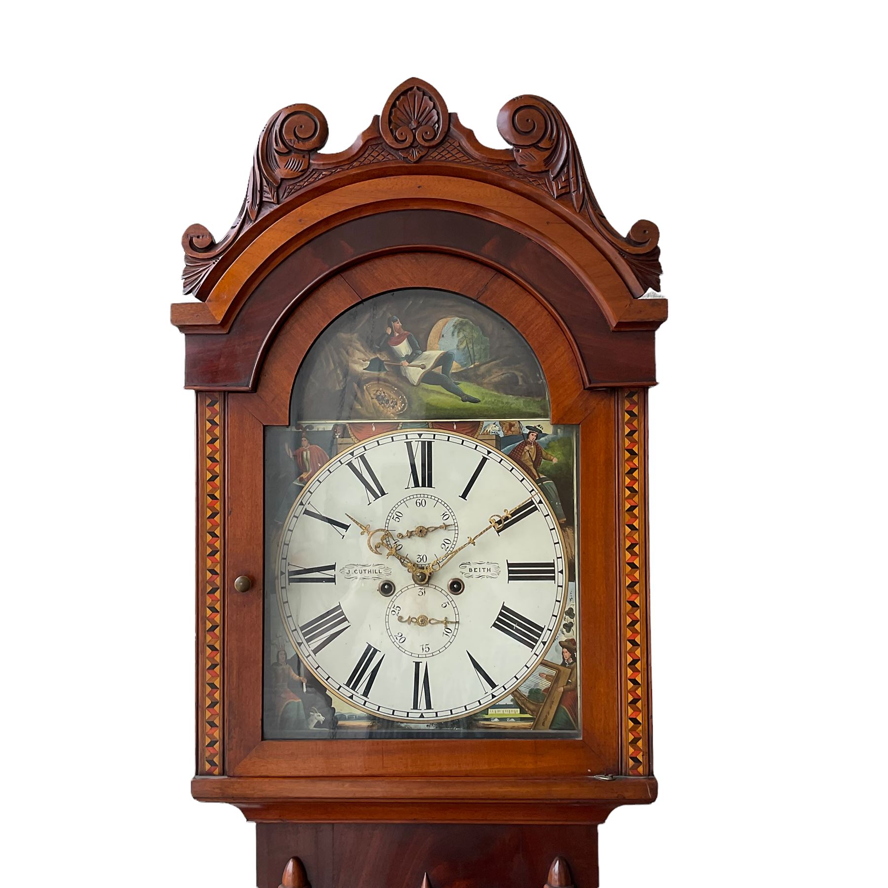 A Scottish longcase clock c 1890 in a contrasting light and dark mahogany veneered case - Image 4 of 4