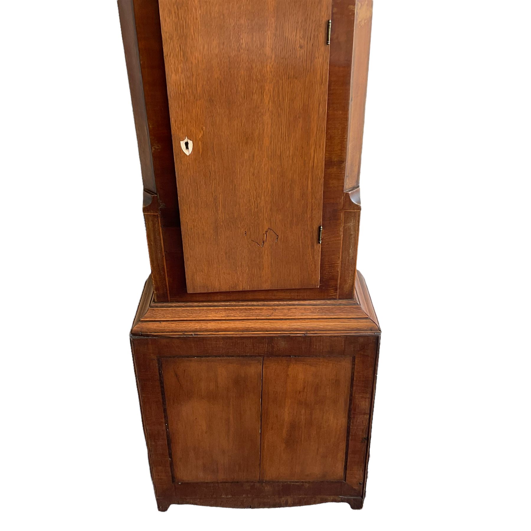 A mid-19th century 30 hour longcase clock in an oak and mahogany case with an inset maple panel and - Image 4 of 4