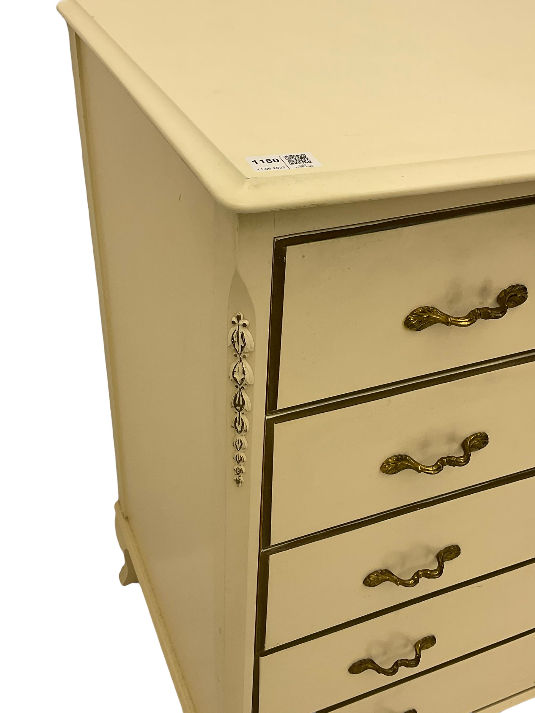 French style cream finish five drawer chest - Image 2 of 2