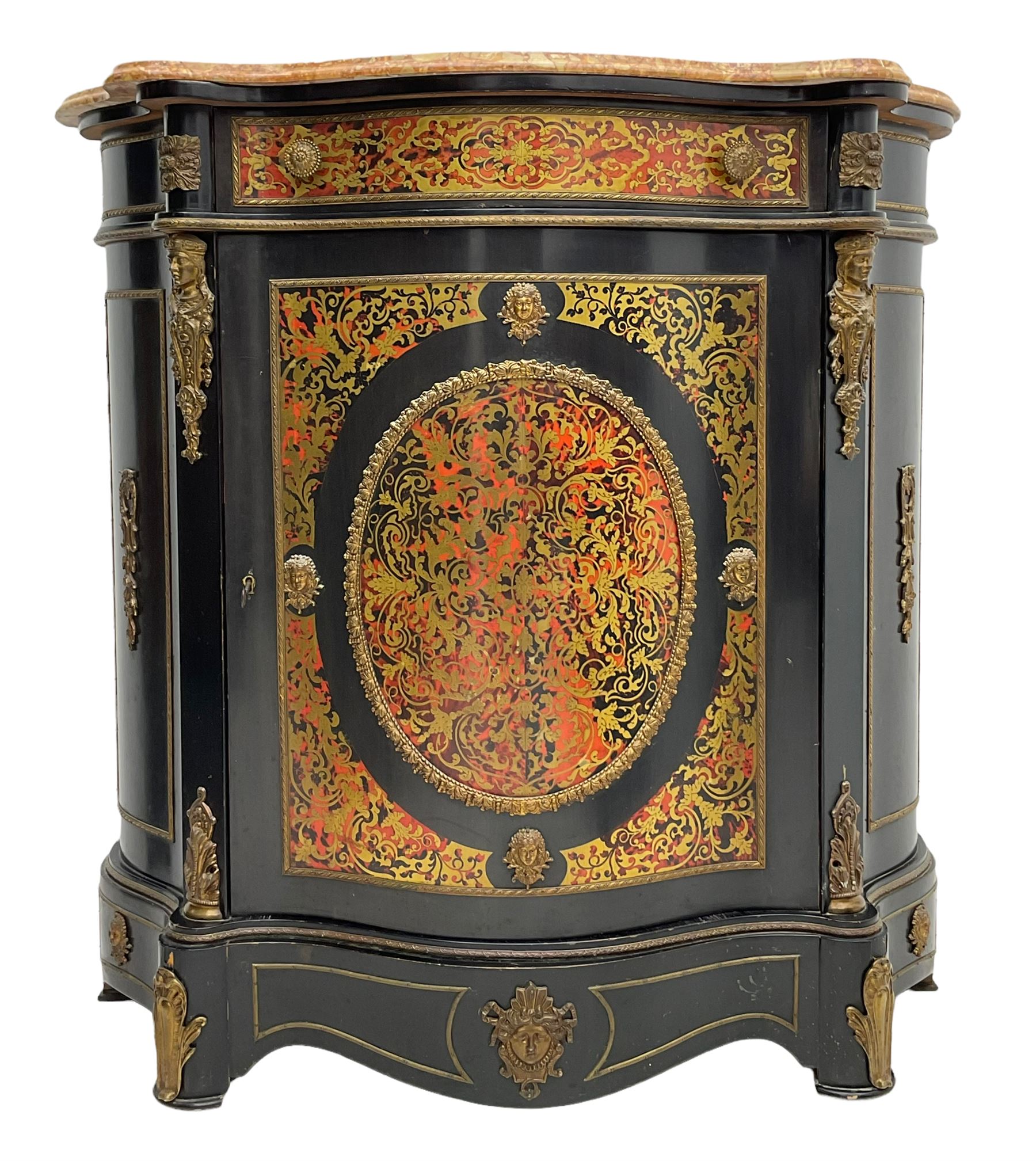 Victorian style simulated boulle work and black lacquered side cabinet - Image 2 of 4