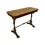 19th century Nesfield cast iron pub table base with timber top