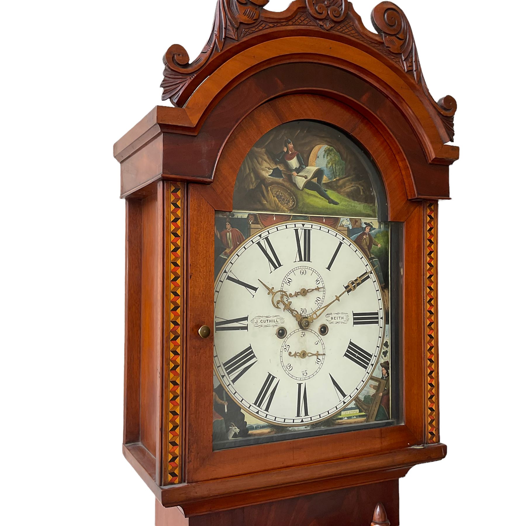 A Scottish longcase clock c 1890 in a contrasting light and dark mahogany veneered case - Image 3 of 4