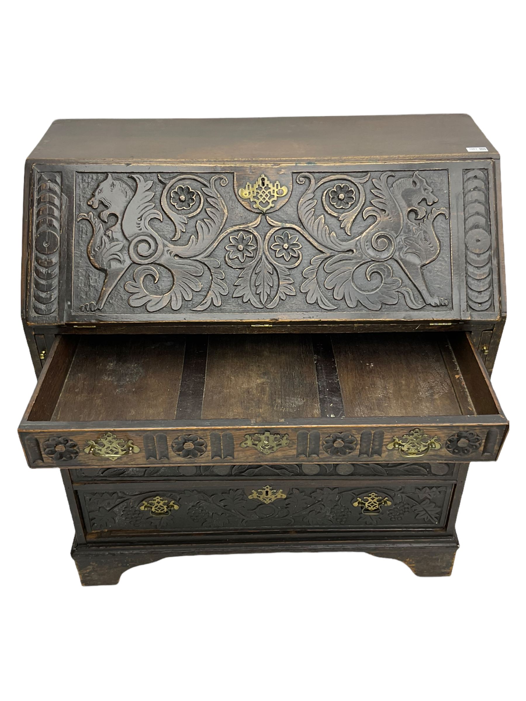 19th century carved oak bureau - Image 4 of 5