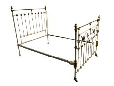 Victorian brass and iron 4' 6'' double bedstead with Kilim canopy and bedspread