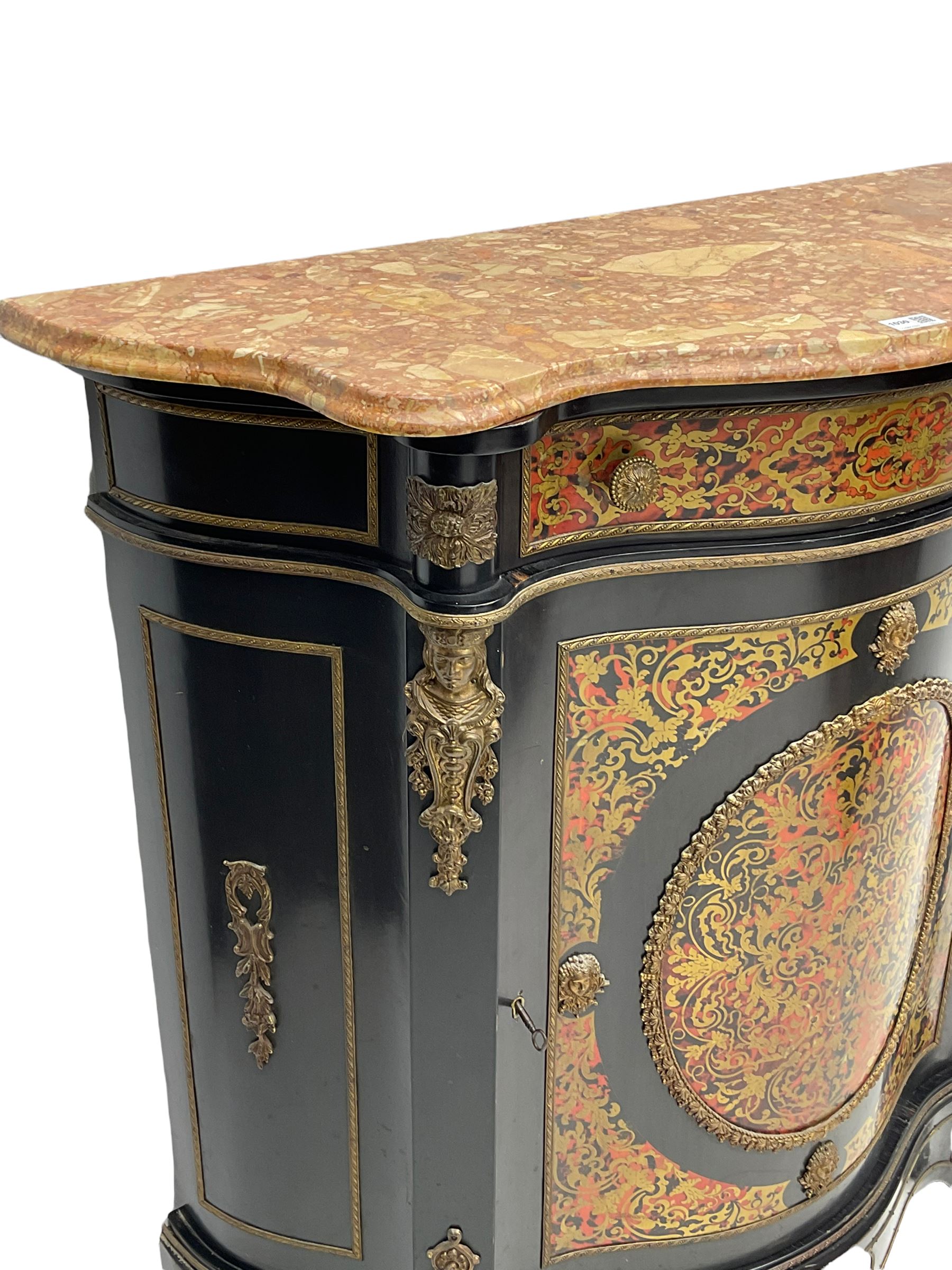 Victorian style simulated boulle work and black lacquered side cabinet