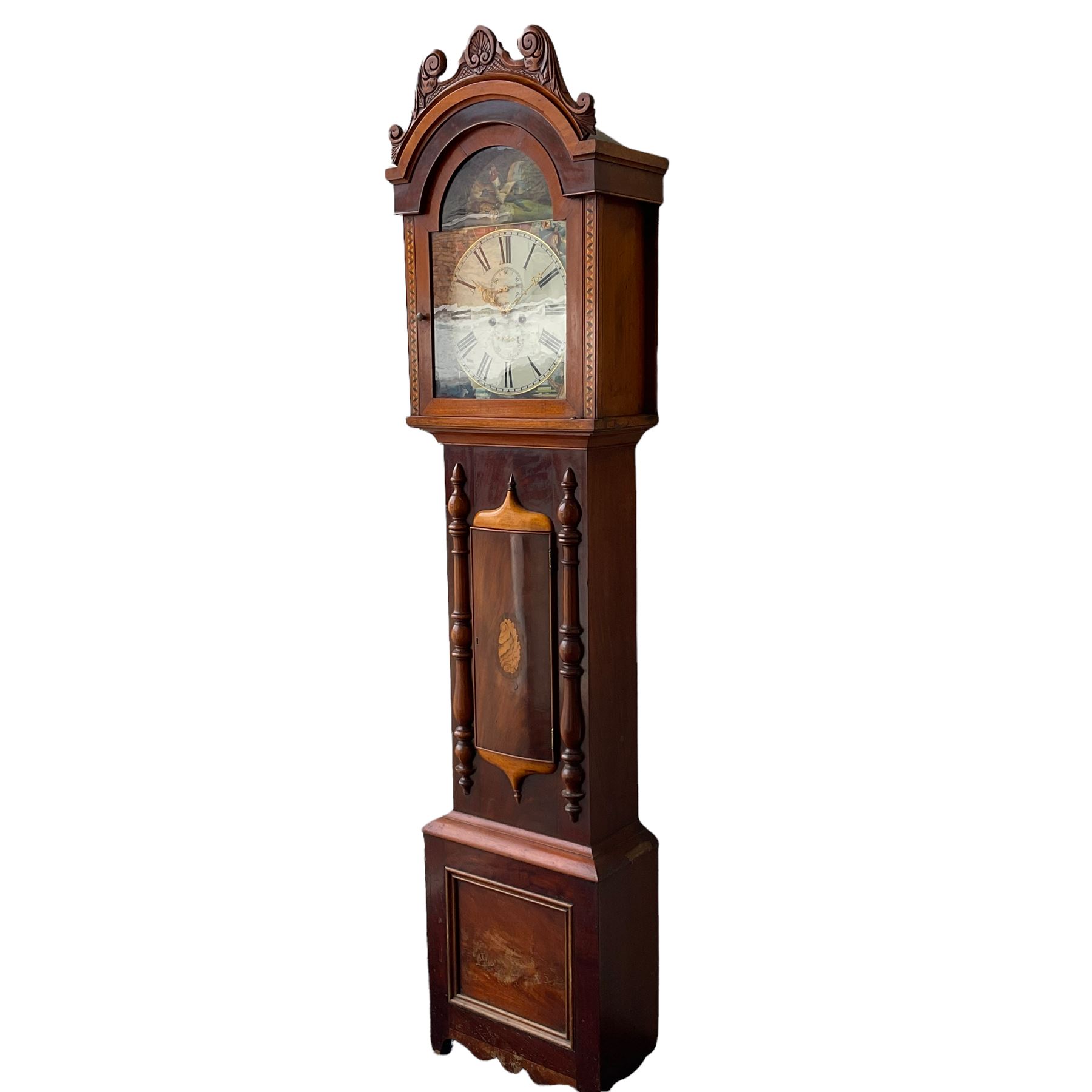 A Scottish longcase clock c 1890 in a contrasting light and dark mahogany veneered case - Image 2 of 4