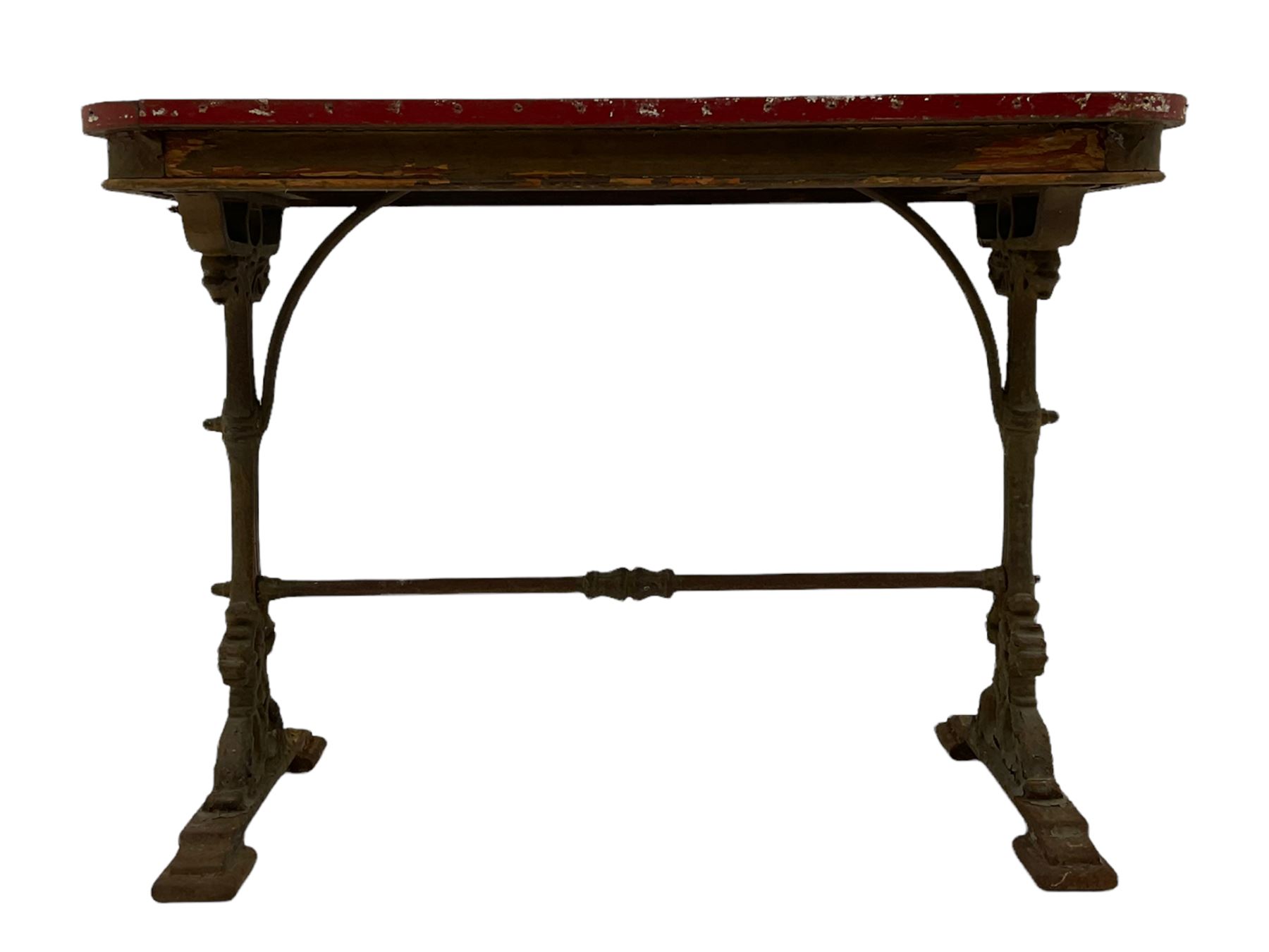 19th century Nesfield cast iron pub table base with timber top - Image 2 of 3