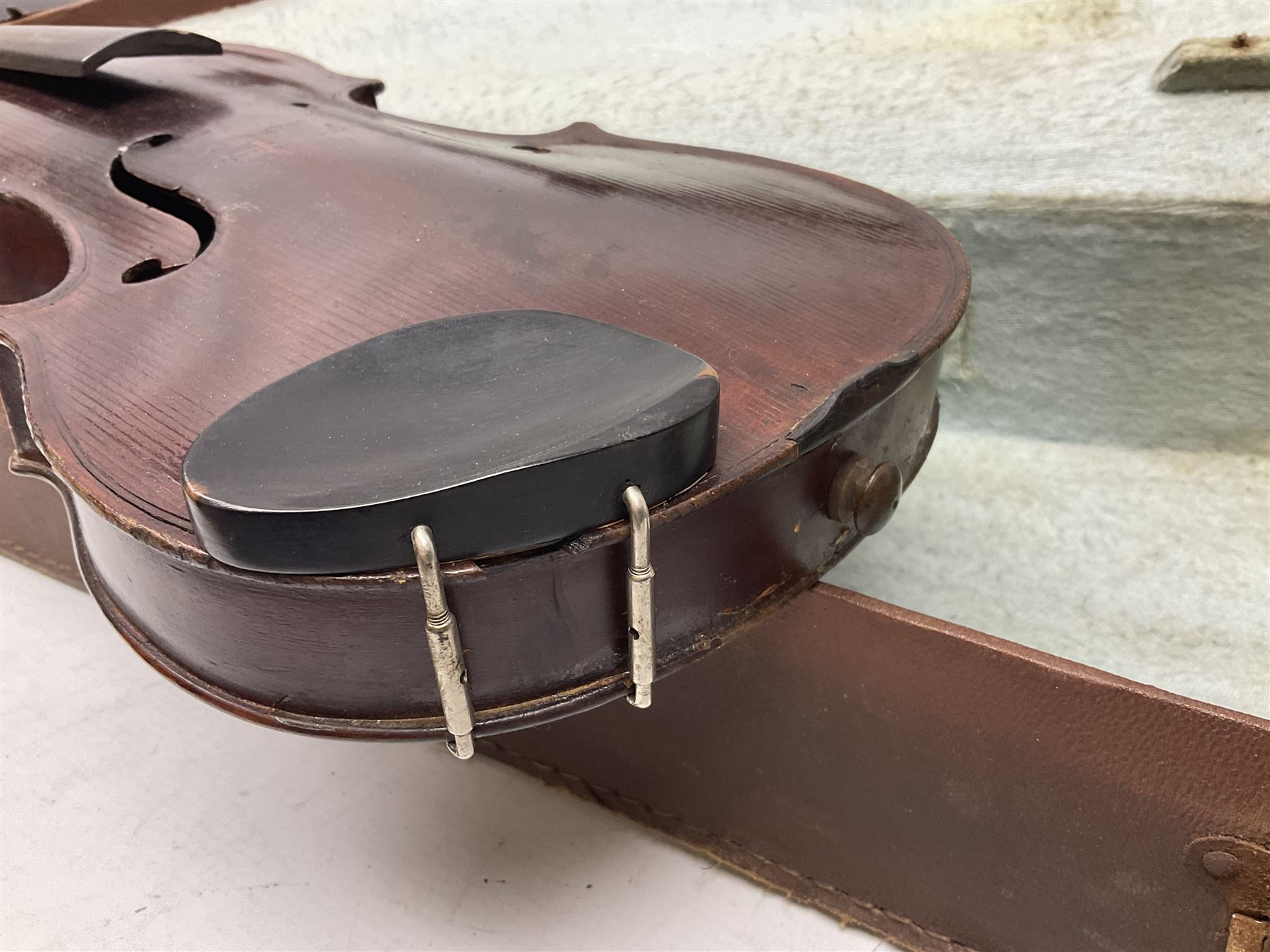 Late 19th century French violin for restoration and completion with 36cm two-piece maple back and ri - Image 19 of 19