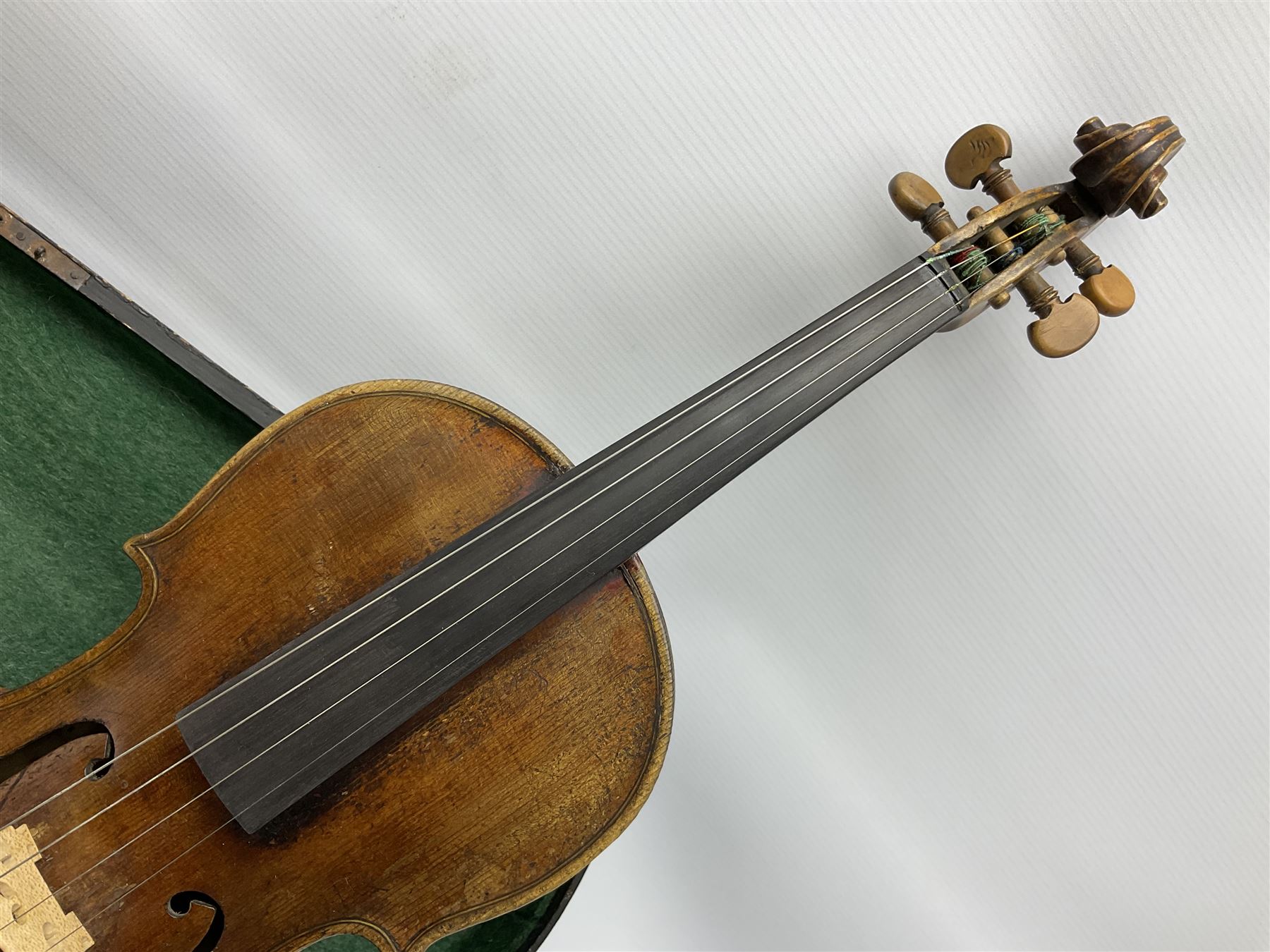 Late 19th century German violin with 36cm two-piece maple back and ribs and spruce top; bears label - Image 3 of 13