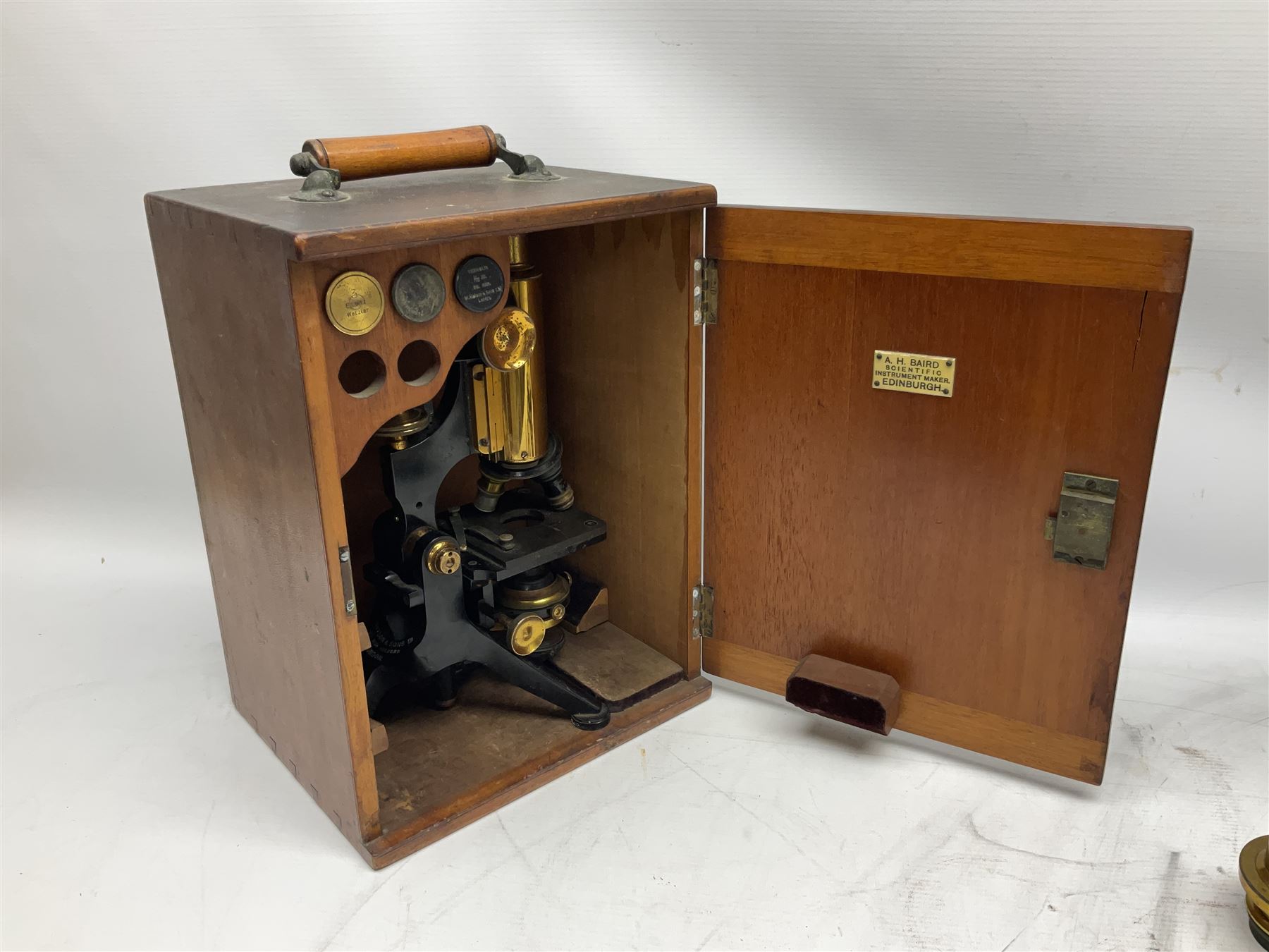 19th century brass and black japanned monocular microscope by W. Watson & Sons Ltd. 313 High Holborn - Image 6 of 15