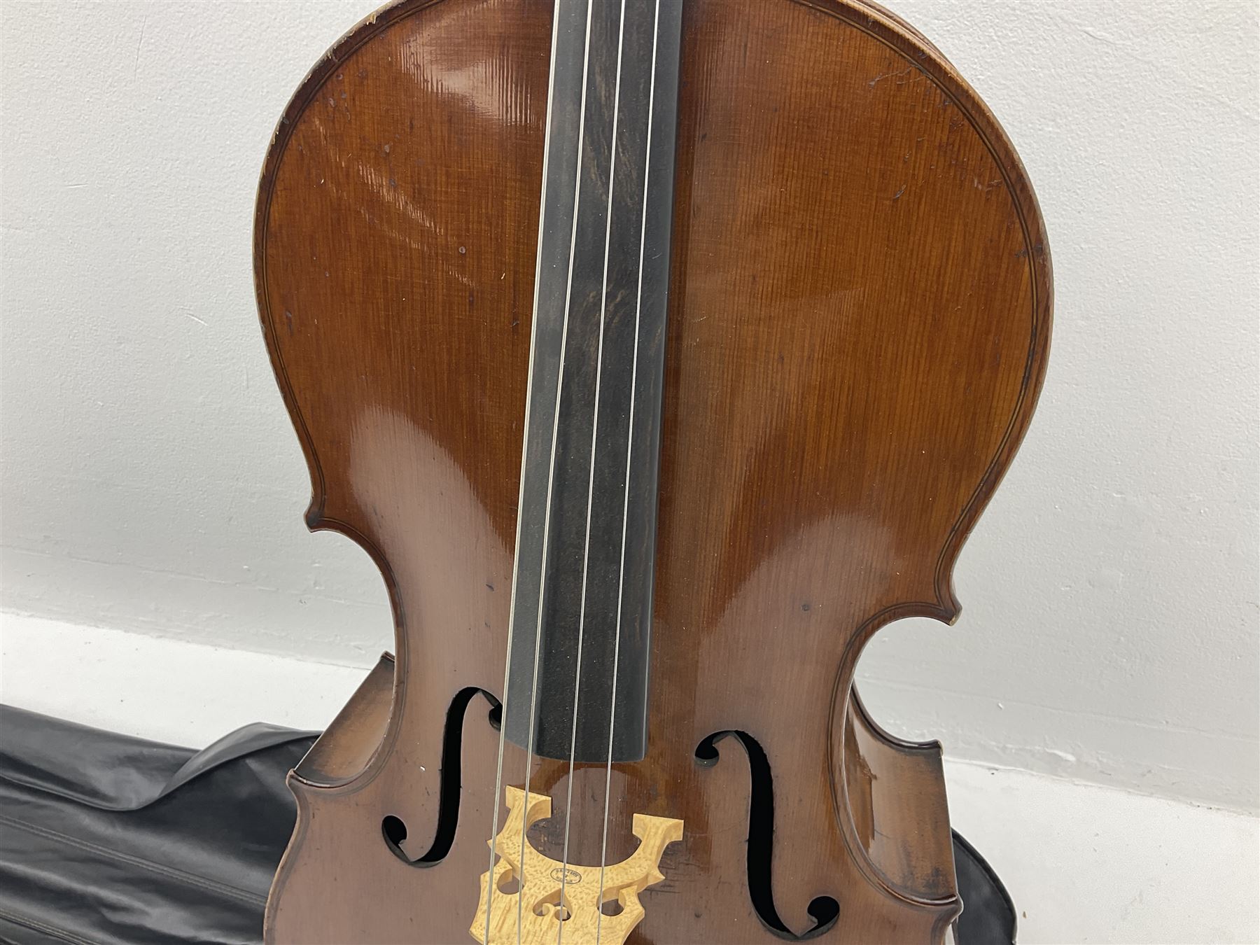 Early 20th century German cello with 76.5cm two-piece maple back and ribs and spruce top L123cm over - Image 3 of 15