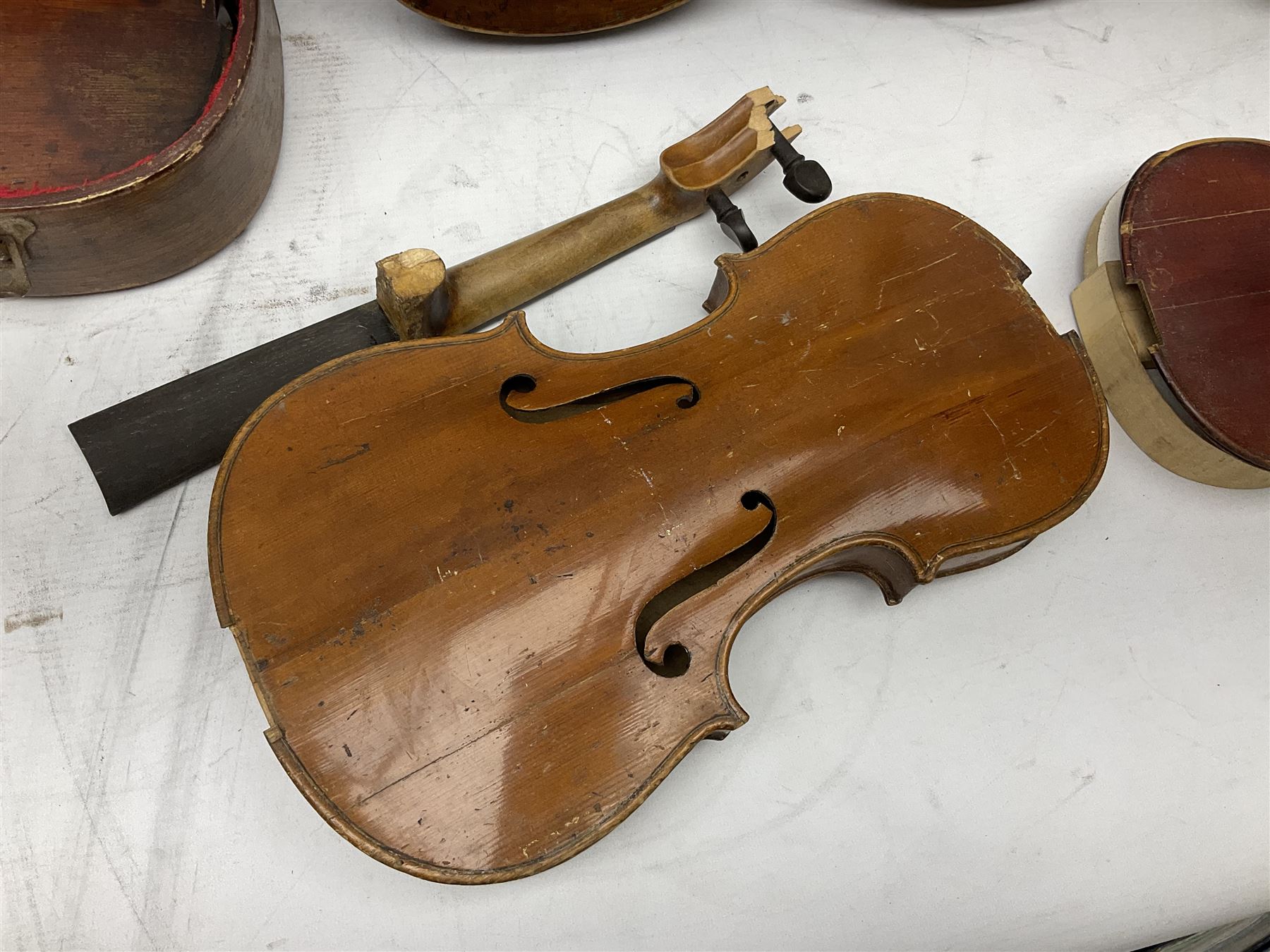French violin for restoration with 36cm two-piece maple back and ribs and spruce top - Image 7 of 24