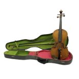 1920s German Saxony three-quarter size violin with 33cm two-piece maple back and ribs and spruce top