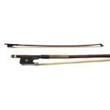 French pernambuco viola bow impressed 'Mathieu Paris' with nickel mounts L74.5cm