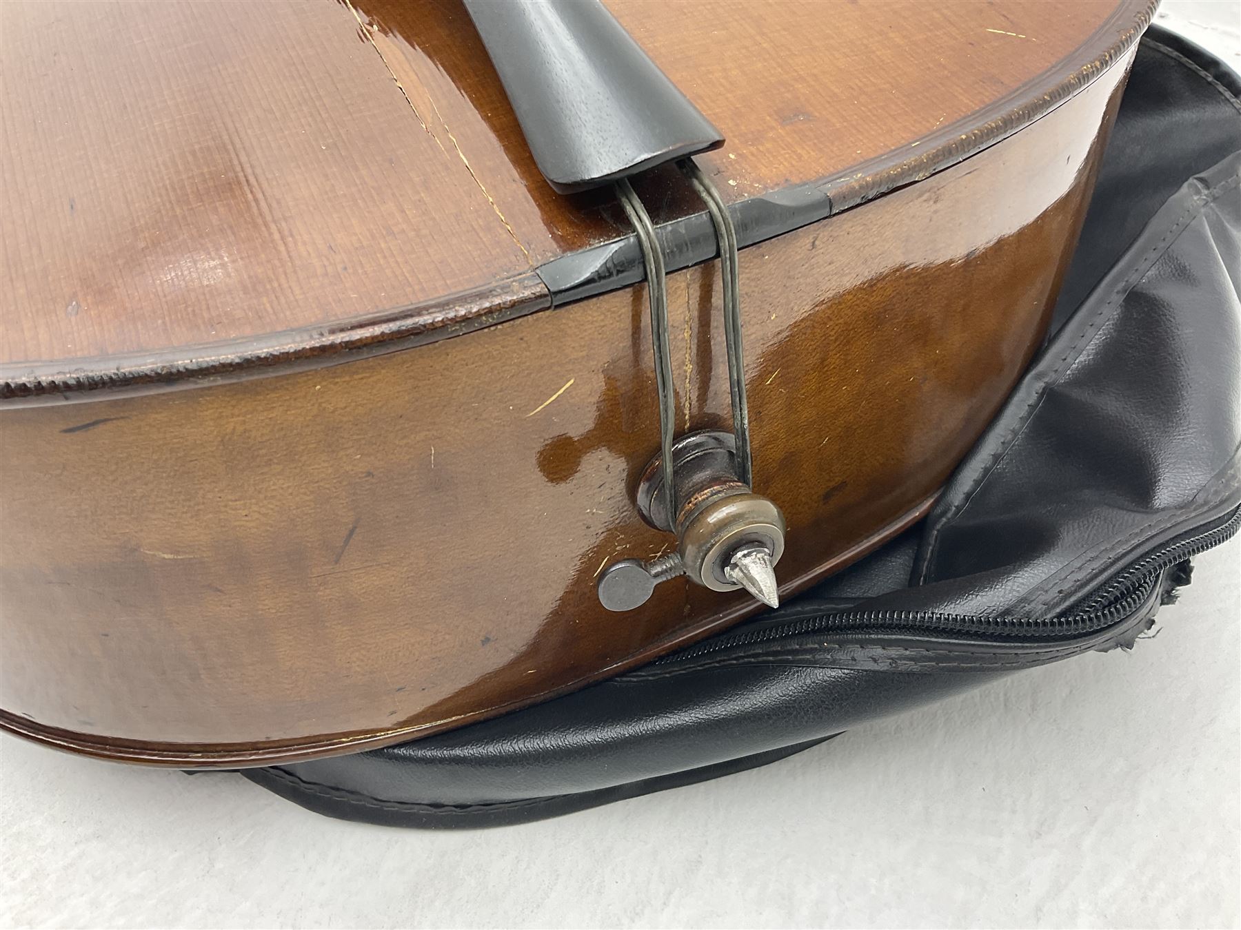 Early 20th century German cello with 76.5cm two-piece maple back and ribs and spruce top L123cm over - Image 12 of 15