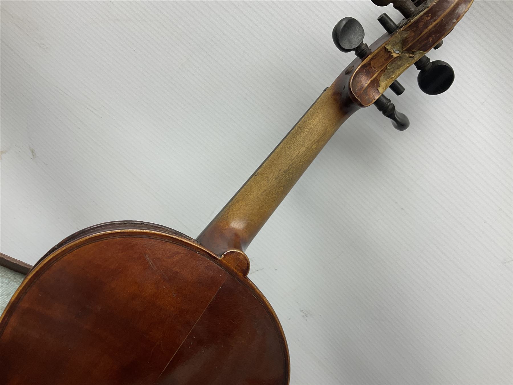 Late 19th century French violin for restoration and completion with 36cm two-piece maple back and ri - Image 16 of 19