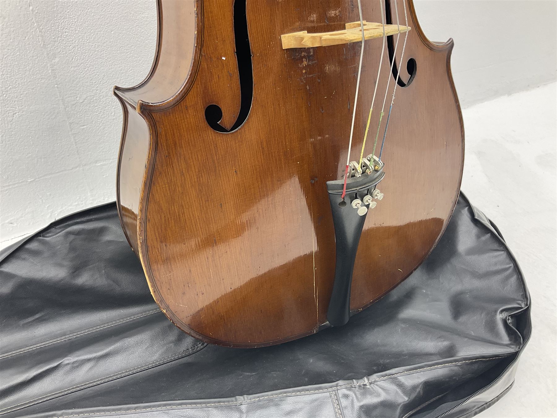 Early 20th century German cello with 76.5cm two-piece maple back and ribs and spruce top L123cm over - Image 2 of 15