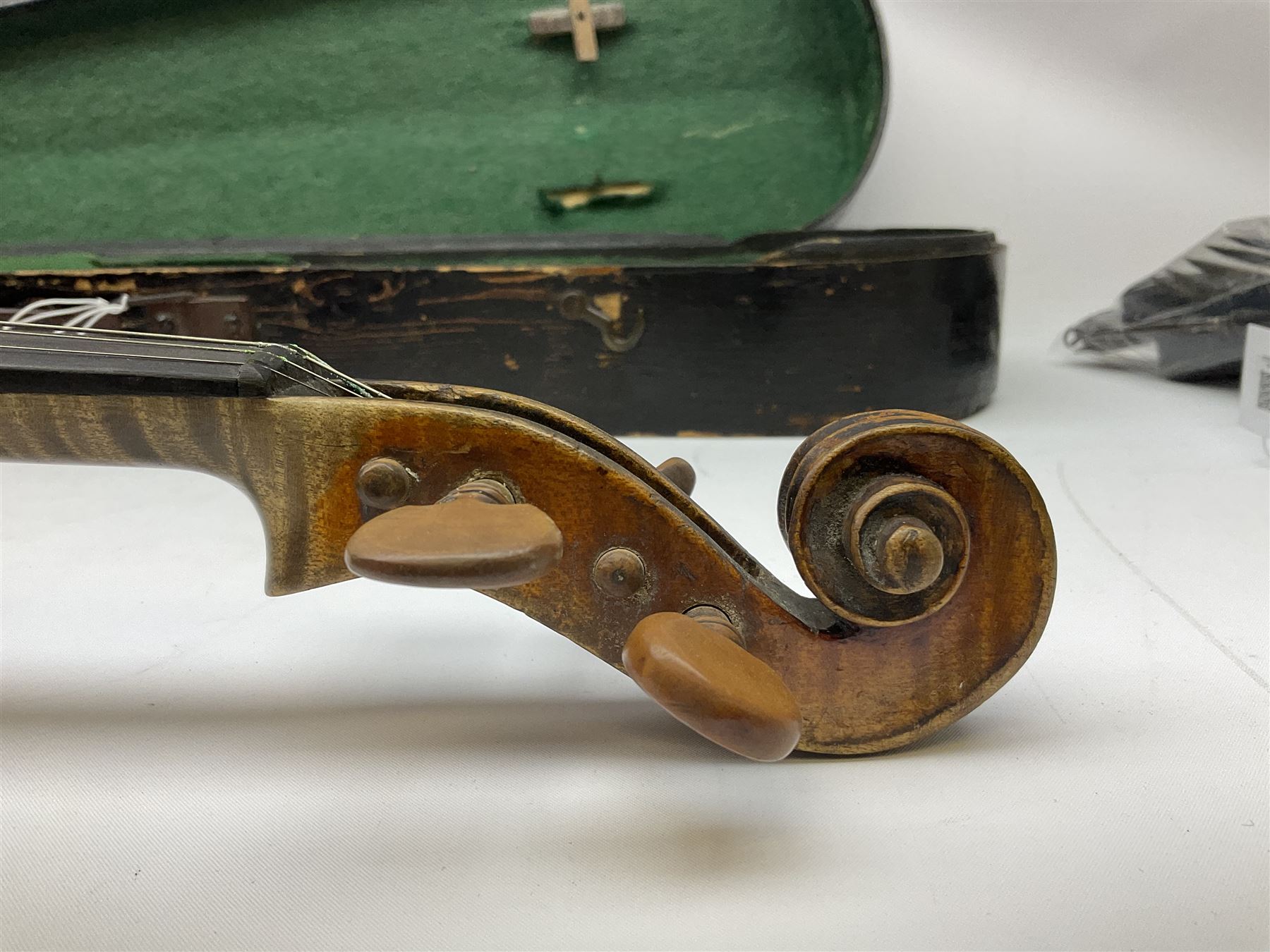 Late 19th century German violin with 36cm two-piece maple back and ribs and spruce top; bears label - Image 9 of 13