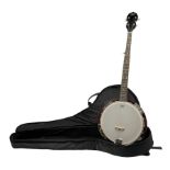 Classic Cantabile five-string banjo with sapele mahogany back L97.5cm; in soft carrying case