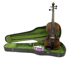 German violin early 20th century with 35.5cm one-piece maple back and ribs and spruce top
