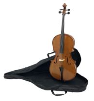 Modern Hungarian student's three-quarter size cello with 69cm two-piece maple back and ribs and spru