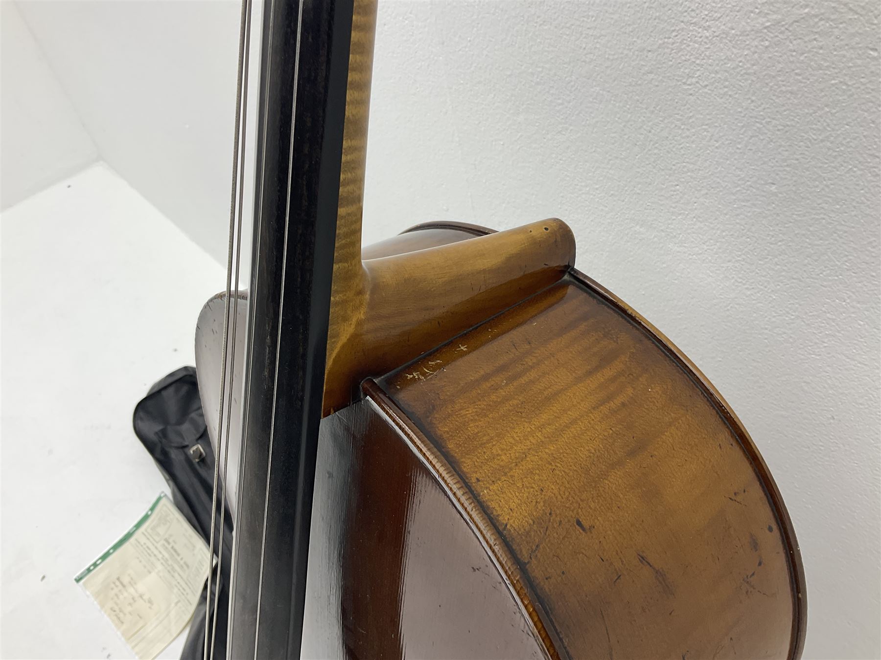 Early 20th century German cello with 76.5cm two-piece maple back and ribs and spruce top L123cm over - Image 4 of 15