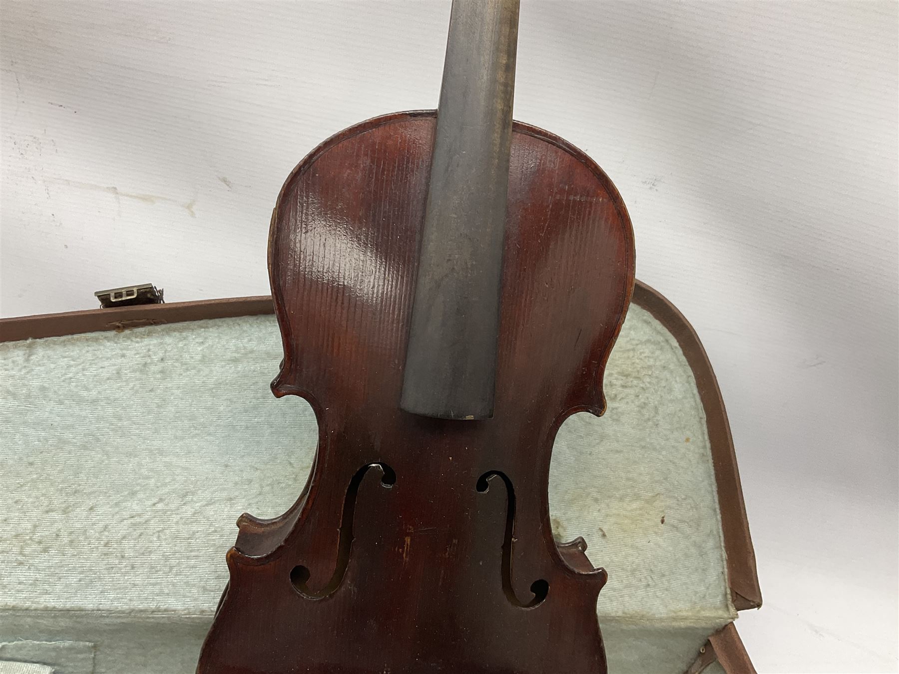 Late 19th century French violin for restoration and completion with 36cm two-piece maple back and ri - Image 12 of 19