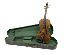 Late 19th century German violin with 36cm two-piece maple back and ribs and spruce top; bears label
