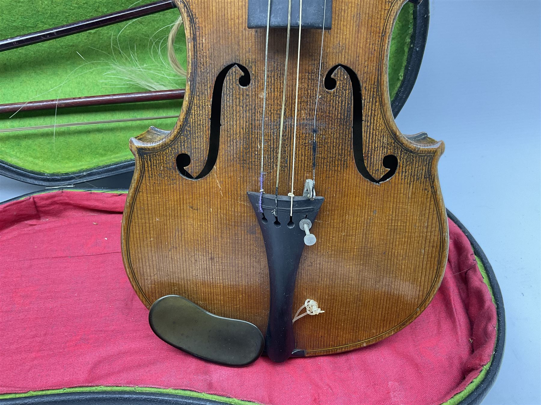 1920s German Saxony three-quarter size violin with 33cm two-piece maple back and ribs and spruce top - Image 2 of 12