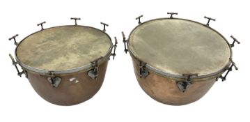 Pair of vintage copper timpani drums D65cm H46cm (2)