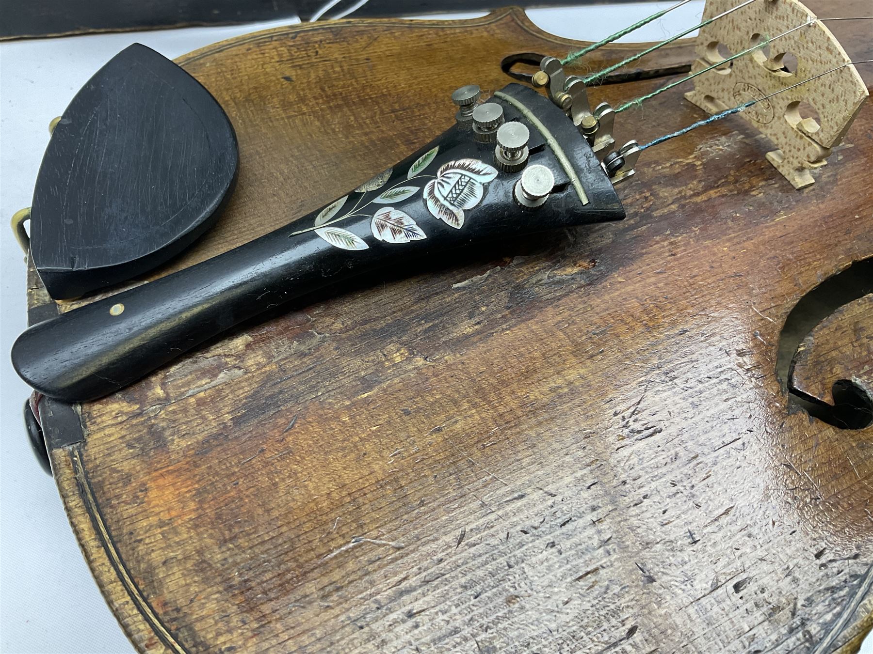 Late 19th century German violin with 36cm two-piece maple back and ribs and spruce top; bears label - Image 8 of 13