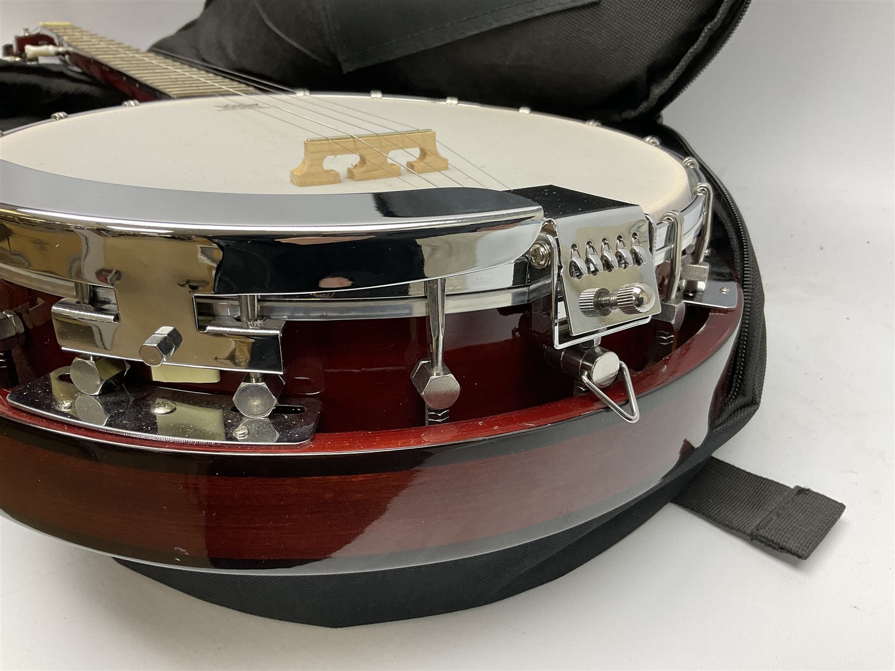 Classic Cantabile five-string banjo with sapele mahogany back L97.5cm; in soft carrying case - Image 8 of 12