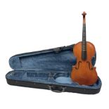 Late 19th/early 20th century French Mirecourt violin for completion with 36cm two-piece maple back a