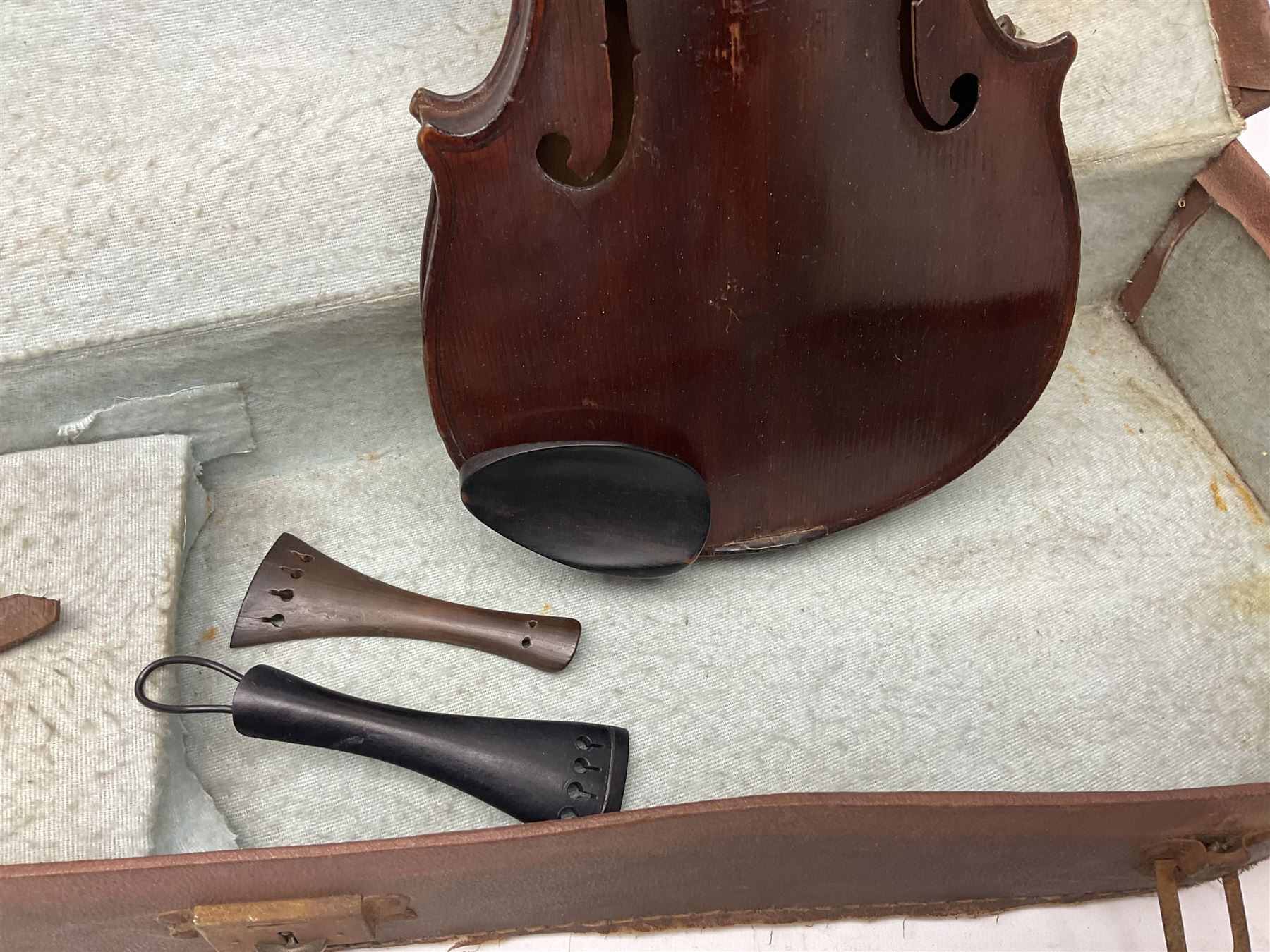 Late 19th century French violin for restoration and completion with 36cm two-piece maple back and ri - Image 11 of 19