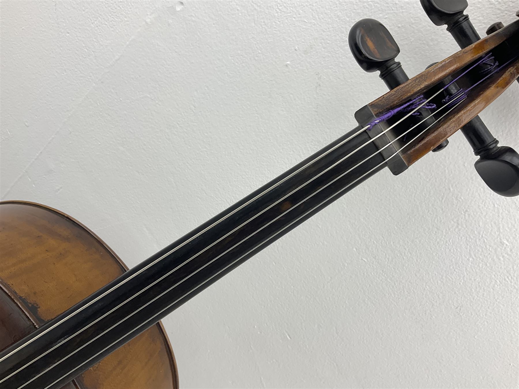 Early 20th century German cello with 76.5cm two-piece maple back and ribs and spruce top L123cm over - Image 5 of 15