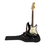 Fender Squier Strat Affinity six-string electric guitar with 20th anniversary plaque verso