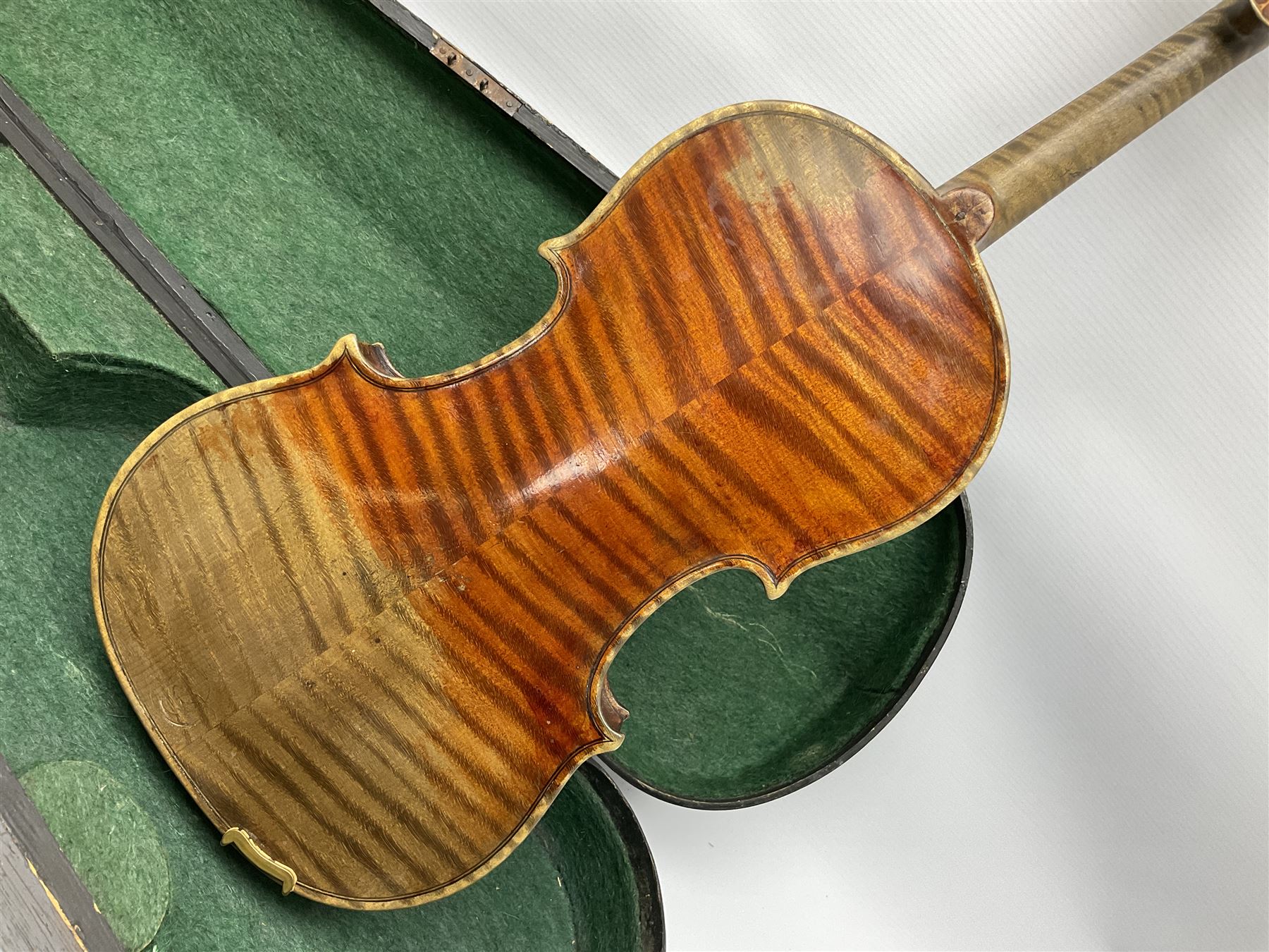 Late 19th century German violin with 36cm two-piece maple back and ribs and spruce top; bears label - Image 7 of 13