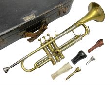 Boosey & Hawkes Emperor brass trumpet L48.5cm; in Henri Selmer carrying case with five mouth pieces