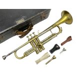 Boosey & Hawkes Emperor brass trumpet L48.5cm; in Henri Selmer carrying case with five mouth pieces