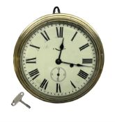Seth Thomas ship's bulkhead clock with brass bezel and japanned case