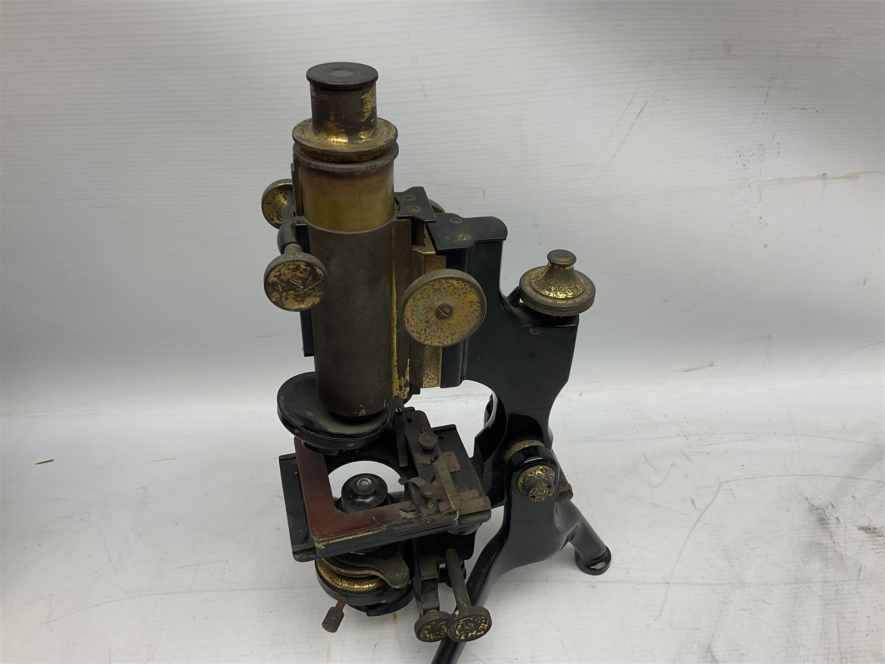19th century brass and black japanned monocular microscope by W. Watson & Sons Ltd. 313 High Holborn - Image 7 of 15