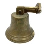 Ship's large brass bell inscribed 'Jon Forseti 1948 Reykjavik' with original clapper and hanging bra