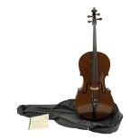 Early 20th century German cello with 76.5cm two-piece maple back and ribs and spruce top L123cm over