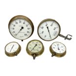 Four ship's brass cased pressure gauges by Dewrance London