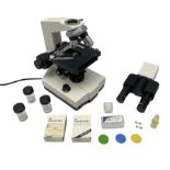 Zenith 'Ultra-500LA' binocular laboratory microscope with accessories and instructions in delivery b
