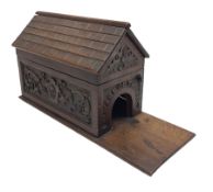 Late Victorian oak box in the form of a dog kennel with hinged roof