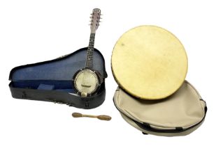 Dulcet eight-string banjo mandolin with mother-of-pearl inlaid ebonised fingerboard L55.5cm; cased;